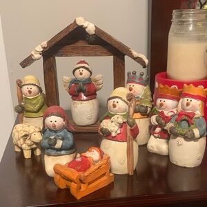 Festive Snowman Nativity Set - Red, White, Orange